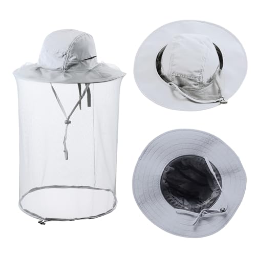 Mosquito Netting Bee Keeper Hat,Garden Bug Gnats Face Cover Head Net Veil Costume Dog Grooming Cap for Women Men Fishing - color: Light Grey