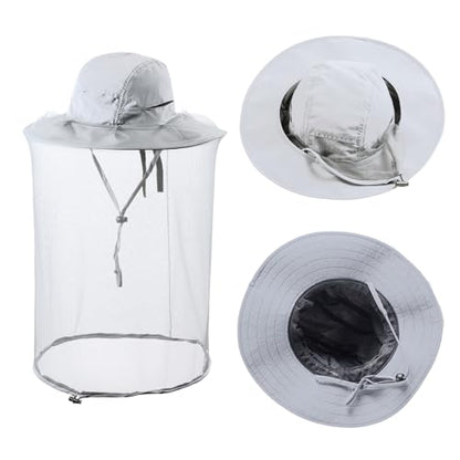 Mosquito Netting Bee Keeper Hat,Garden Bug Gnats Face Cover Head Net Veil Costume Dog Grooming Cap for Women Men Fishing - color: Light Grey