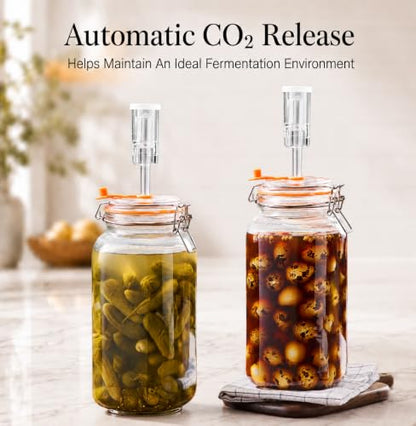Fermentation Jars, 2L Fermenting Kit With Glass Weights, 2-Pack | Wide-Mouth 2L Glass Jar With Self-Venting Airlock, Ideal For Sauerkraut, Kimchi, Pickles And Other Homemade Ferments - size: 2 Liter