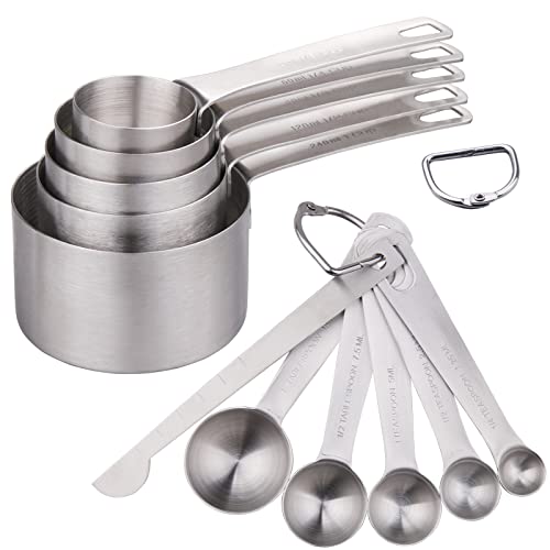 Measuring Cups and Spoons Set, Dry Metal Measuring Cup Set of 11, Stainless Steel Measuring Cups and Spoons, 5 Measure Cups and 5 Kitchen Measurement Spoons & Leveler - size: Set of 11