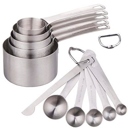 Measuring Cups and Spoons Set, Dry Metal Measuring Cup Set of 11, Stainless Steel Measuring Cups and Spoons, 5 Measure Cups and 5 Kitchen Measurement Spoons & Leveler - size: Set of 11
