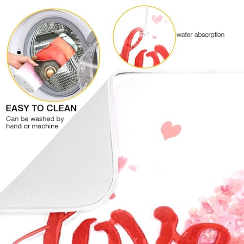 Valentine’s Day Love Tree Dish Drying Mat for Kitchen Countertop 16x18 Happy Valentines Day Gnomes White Small Drying Mat Reusable Quick Dry Dish Sink Mats Easy Clean Decorative Essentials - size: 16x18(in)x1