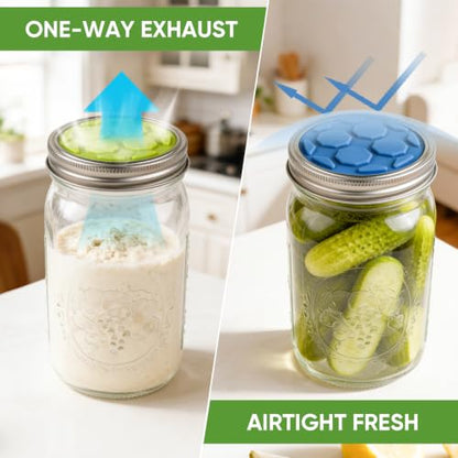 4PCS Silicone Fermentation Lids for Regular Mouth Mason Jars | One-Way Airlock Valve, Self-Burping for Sauerkraut, Sourdough Starter & Probiotics (Patented) - size: 4 PCS Regular