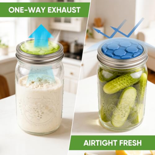 4PCS Silicone Fermentation Lids for Regular Mouth Mason Jars | One-Way Airlock Valve, Self-Burping for Sauerkraut, Sourdough Starter & Probiotics (Patented) - size: 4 PCS Regular
