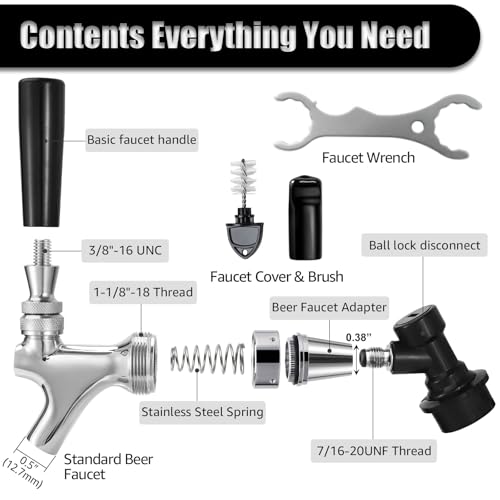 FERRODAY Stainless Steel Core Ball Lock Beer Faucet, Self-Closing Beer Tap with Ball Lock Quick Disconnect Set, Beer Keg Tap Ball Lock Tap Party Picnic Corny Keg Tap for Homebrew