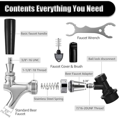 FERRODAY Stainless Steel Core Ball Lock Beer Faucet, Self-Closing Beer Tap with Ball Lock Quick Disconnect Set, Beer Keg Tap Ball Lock Tap Party Picnic Corny Keg Tap for Homebrew