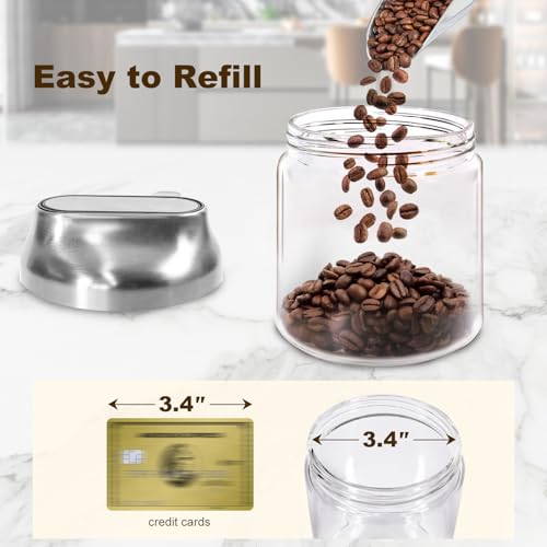 Aelga Small Glass Storage Jar with Lid, Coffee Container Canister Food Storage Jars for Coffee Beans Spice Sugar Tea Bag, Stackable Decorative Container, One-Handed Operation, 17 OZ - size: 17 OZ