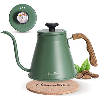 Harriet Gooseneck Kettle with Thermometer for Pour Over Coffee and Tea, 37 fl oz, Stainless Steel, Durable 3-Layer Base, Ideal Spout for Precision Pouring, Compatible with all Stove Tops, Green - color: Green
