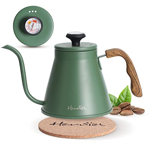 Harriet Gooseneck Kettle with Thermometer for Pour Over Coffee and Tea, 37 fl oz, Stainless Steel, Durable 3-Layer Base, Ideal Spout for Precision Pouring, Compatible with all Stove Tops, Green - color: Green
