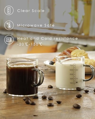 LIBWYS 2x75ml(2.5oz) Glass Measuring Cup, Espresso Cups V-Shaped Mouth with Handle, Heat-resistant Borosilicate Glass Liquid Measuring Cup - size: 2x2.5oz