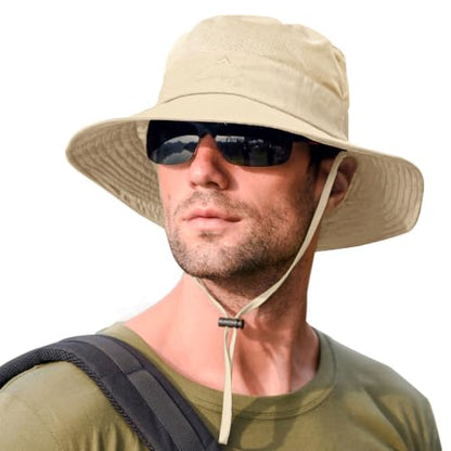 Sun Hats for Men Women Fishing Hat UPF 50+ Breathable Wide Brim Summer UV Protection Hat - color: 1pack-beige