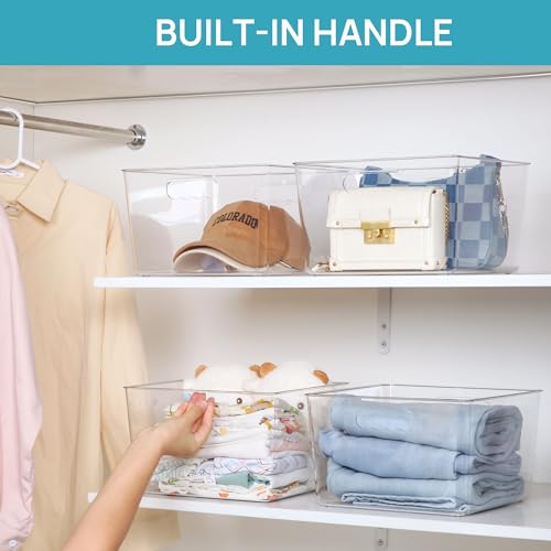 Vtopmart 4 Pack Extra Large Clear Plastic Storage Bins,11x11 Cube Acrylic Organizer Square Containers with Handle for Pantry,Closet,LaundryRoom,Kitchen,Bathroom,UnderSink Organization - size: Without Lid
