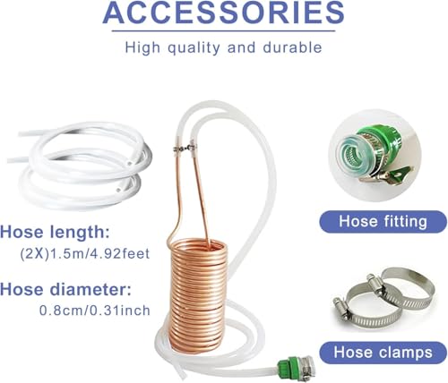 Wort Chiller, Food Grade 304 Stainless Steel Coil, 26 ft Water Chiller for Beer Brewing with Vinyl Tubing, Garden Hose Fitting
