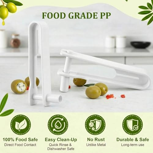 Olive Stuffer, Blue Cheese Olive Stuffer Tool, Applied to Make Accompaniment to Martinis and Cocktail, Simple to Operate, Easy to Clean, White PP(2 Pack)