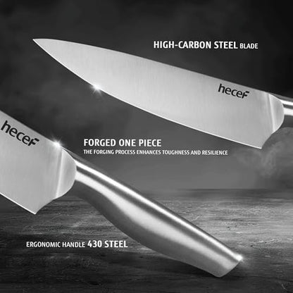 hecef 6-Piece High Carbon Stainless Steel Knife Set with Tablet & Recipe Holder, Hands-Free Adjustable Stand, Ergonomic Hollow Handles, Gift-Ready Block, Silver - style: 6 PCS