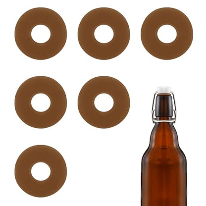 6pcs Dopamine color Silicone Gaskets Washers Seals for Cap Swing Flip Top Bottle for Home Brew Beer Soda Bottle Sealingflat,no cover (Walnut Brown) - color: Walnut Brown