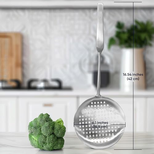 Newness Slotted Spoon, [Rustproof, Integral Forming, Durable] 304 Stainless Steel Widen Skimmer with Vacuum Ergonomic Handle, Comfortable Grip Design Strainer Ladle for Kitchen, 16.93 Inches - size: Length:16.93 Inches(43 cm)