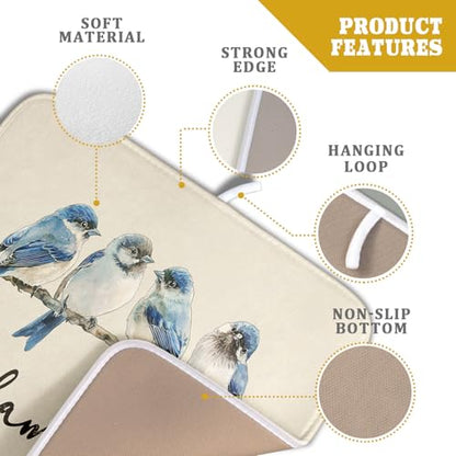 Home Blue Bird Family Dish Drying Mat for Kitchen Counter,Spring Summer Drying Mat 16 x 18 Inch with Absorbent Reversible Microfiber Drying Pad for Coffee Bar - size: 16" x 18"