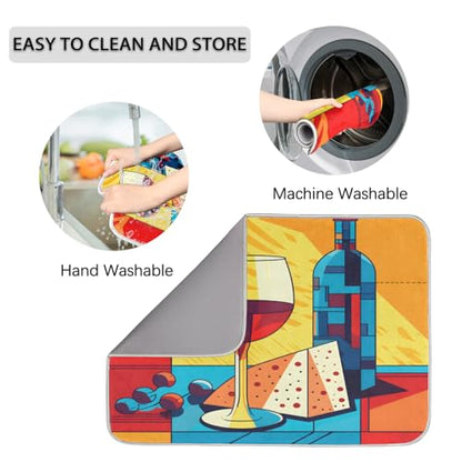 Dish Mat Drying Kitchen Mat Cheese Wine Dish Drying Mat Dish Draining Super Absorbent Drying Mat Reversible Washable Reusable Coffee Mat 16x18" - size: 18" x 16"