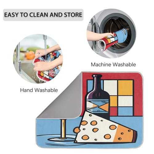 Dish Mat Drying Kitchen Mat Wine Cheese Dish Drying Mat Dish Draining Super Absorbent Drying Mat Reversible Washable Reusable Coffee Mat 16x18" - size: 18" x 16"
