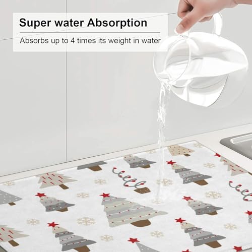Absorbent Dish Drying Mat For Kitchen Counter, Christmas Tree Microfiber Dish Drying Pad 18x24 Inch, Kitchen Gadgets For Easy Clean Multi-Use - color: Christmas Tree
