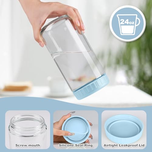 SHOWIN Overnight Oats Containers with Lids, 24oz Glass Jars with Lids 2 pcs, Light Blue, Wide Mouth Mason jars for Salad, Yogurt, Snacks, Meal Prep - color: Light Blue, size: 24oz-2pc