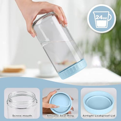 SHOWIN Overnight Oats Containers with Lids, 24oz Glass Jars with Lids 2 pcs, Light Blue, Wide Mouth Mason jars for Salad, Yogurt, Snacks, Meal Prep - color: Light Blue, size: 24oz-2pc