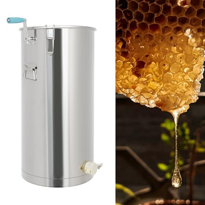 2 Frame Honey Extractor Stainless Steel Manual Honey Press Extractor with Bucket, Honey Bee Supplies and Equipment for 24 x 50cm Nest Spleen Silver