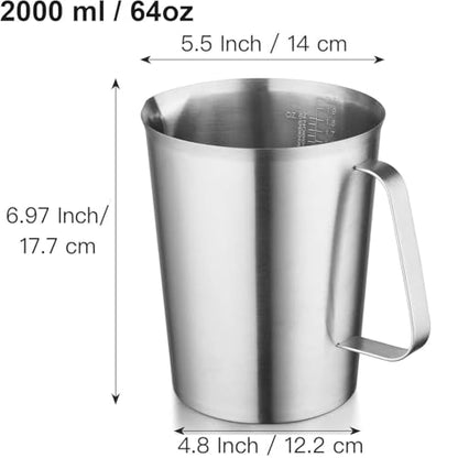 CURTA 18/8 Stainless Steel Measuring Cup with Handle and Pour Lip 64 OZ (8 Cup, 2000 ML) - color: Flat Handle, size: 64 OZ (8 Cup, 2000 ML)