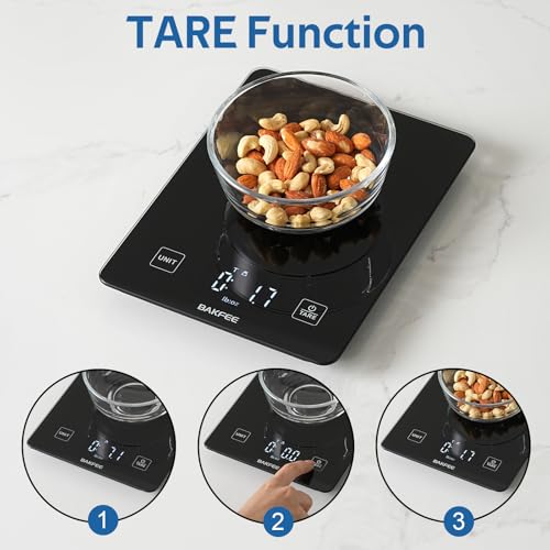 Waterproof Kitchen Food Scale, 1g/22lb, IP67, Rechargeable, Black | Premium Tempered Glass, Clear LED Display, with 6 Units, Tare, Ideal for Baking, Cooking, Making Sourdough Bread