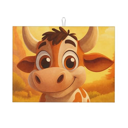 Cute Cow and Cheese Dish Drying Mat for Kitchen Counter Microfiber Absorbent Reusable Washable 18x24in - color: Cute Cow And Cheese