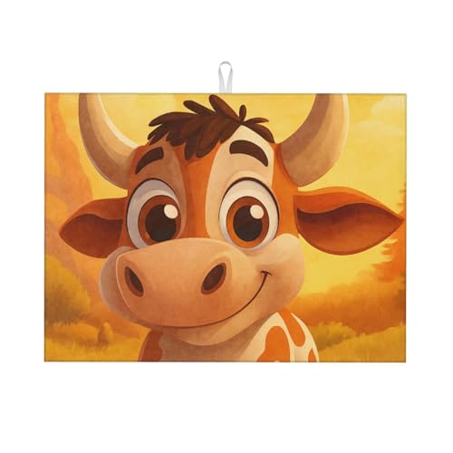 Cute Cow and Cheese Dish Drying Mat for Kitchen Counter Microfiber Absorbent Reusable Washable 18x24in - color: Cute Cow And Cheese