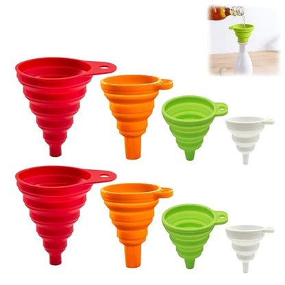 Food Grade Silicone Collapsible Funnels, New Upgrade Kitchen Funnel Set Portable Small Funnels, for Kitchen, Small Medium and Large Funnels Easy Clean & Space-Saving (8)