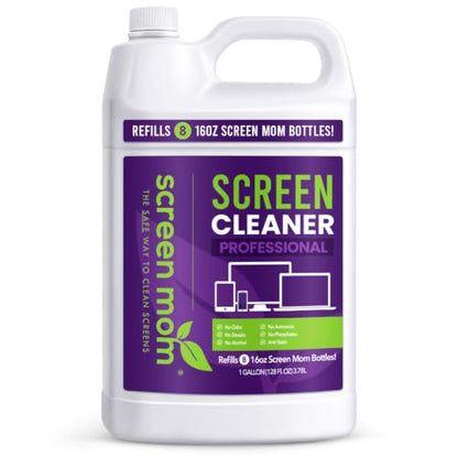 Screen Mom Screen Cleaner Refill with Dispensing Tap, 1-Gallon for Screen Cleaner Spray and Wipe for TV, Computer, Phone, iPad, Car Screen Cleaning Kit Electronic Cleaner Spray - size: 128 Fl Oz (Pack of 1)
