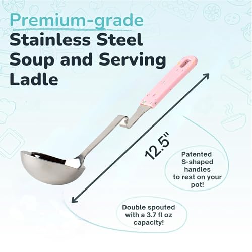 Souper Cubes + Lori Greiner No Mess Stainless Steel Soup Ladle with Silicone Handle - Metal Soup Ladle with No Mess Design That Hooks on Side of Any Pot - Cotton Candy - color: Cotton Candy, size: Ladle 1-Pack