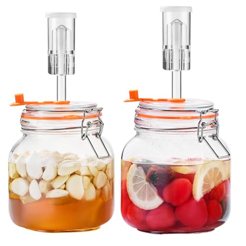 JILLMO 1 Liter Fermentation Jar, Square Glass Fermenting Kit for Making Sauerkraut, Hot Sauce, Mead, Cider and More, Pack of 2