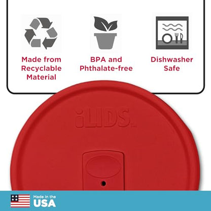 Wide-Mouth Mason Jar Drink Lid - USA Made, BPA-Free, Spill-Resistant for Coffee, Cold Brew & Iced Tea - Fits 3 3/8 in Ball & Kerr Wide Mouth - Pack of 2 - color: Red