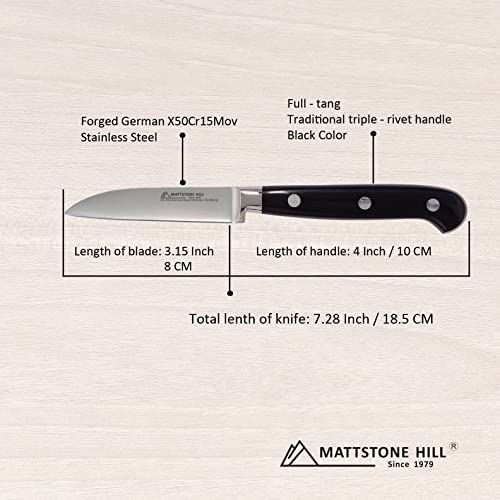 Paring Knife, MATTSTONE HILL 3.15" Small Kitchen Knife, Peeling Knife - German Steel, Triple Rivet Handle - size: 3.2"