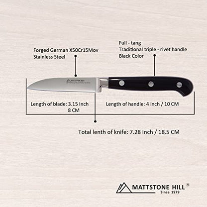 Paring Knife, MATTSTONE HILL 3.15" Small Kitchen Knife, Peeling Knife - German Steel, Triple Rivet Handle - size: 3.2"