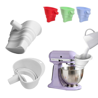 Flour Funnel for Kitchen Aid&Cream Scraper Set, Silicone Food-Grade | Stand Mixer | Leak-Proof Large Capacity Collapsible Design (Blue, Extended * 2 + Cream Scraper Set) - color: blue, size: Extended * 2 + cream scraper set