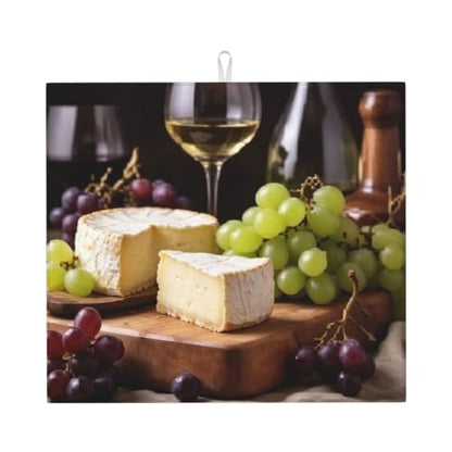 White Wine Cheese Cake Grapes Dish Drying Mat for Kitchen Counter, Absorbent Microfiber Drainer Mats, Non-slip Kitchen Draining Mat for Coffee Machine Dish Rack Pad 18"x16" Dish Drainer Pad - color: White Wine Cheese Cake Grapes