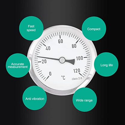 63MM Dial Thermometer, Temperature Measurement Range 0～120℃, IP55 Waterproof, Bimetallic Pointer Type Thermometer for Textile, Medicine, Barbecue and Other Industries