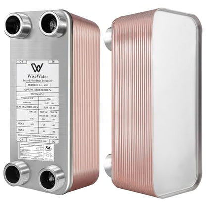 AB Plate Heat Exchanger, 3"x 8" 50 Plates Water To Water Heat Exchanger, Copper/SS316L Stainless Steel Brazed Plate Heat Exchanger For Floor Heating, Water Heating, Snow Melting