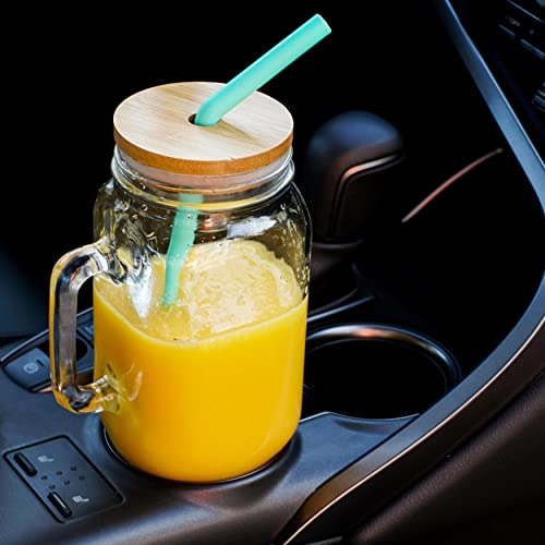 32 oz Wide Mouth Glass Drinking Jar with Handle | Iced Coffee Cup | Includes 2 Lids, 2 Silicone Straws, 2 Stainless Steel Straws, 20 Reusable Ice Cubes, Cleaning Brush & Recipe Book.
