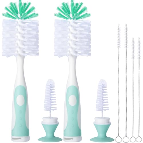CAREBABYMORE 2 Pack Baby Bottle Brush with 4 Pack Straw Brushes, 10.2" Nylon Brushe with Nipple Cleaner and Stand Suction Cup, Green - color: Green