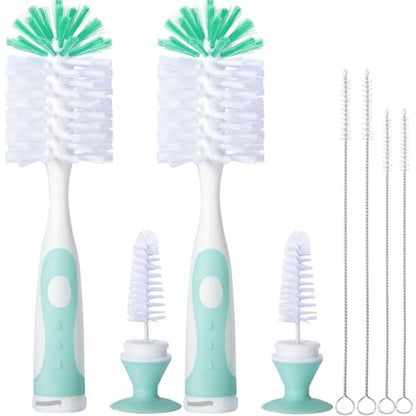 CAREBABYMORE 2 Pack Baby Bottle Brush with 4 Pack Straw Brushes, 10.2" Nylon Brushe with Nipple Cleaner and Stand Suction Cup, Green - color: Green