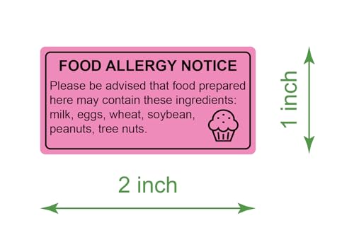1x2 inch 500PCS Food Allergy Warning Labels Allergies Stickers