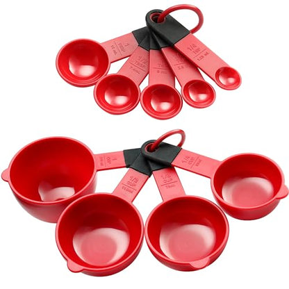 Spring Chef Red Magnetic Measuring Cups and Spoons Set of 9, Stackable Plastic Kitchen Gadget with Easy to Read Markings - Measure Dry or Liquid Ingredients for Baking & Cooking, BPA Free - color: Red