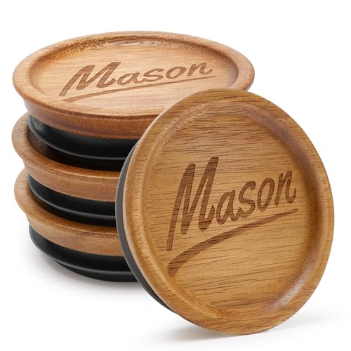 4 Pack Mason Jar Lids Wide Mouth Canning Jar Acacia Wood Jars Tops with Wooden Lid for Mason Jar Storage Accessories Silicone Glass Cover Reusable Can Lid Large Mouth Jars Lids - color: 4 Pcs, size: Wide Mouth