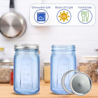 CARBLIN 4 Pack Mason Jars 32 oz, Blue Wide Mouth Canning Jars with Airtight Lids, Glass Pint Jars with Bands Labels Brush, Large Storage Quart Jars for Jam Fermenting Preserving - color: Blue